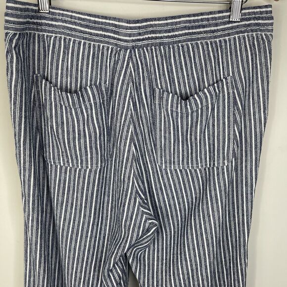 Old Navy Women's Wide Leg Linen Blend Blue Stripe Pants Size L Preppy Minimalist - Picture 7 of 10